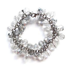 Crystal Clear & Silver Glass Beaded Bracelet